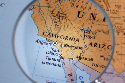 close up of CALIFORNIA thru a magnifying glass